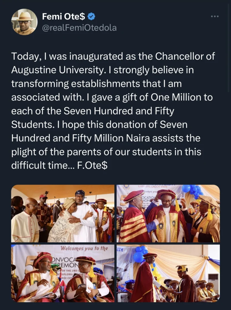 Femi Otedola gifts 750 students One million Naira each to celebrate his appointment as Chancellor 