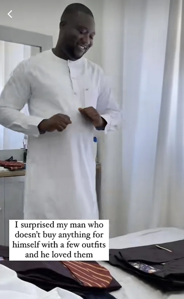 “He who finds a wife finds a good thing” — Netizens react as intentional wife gifts her husband new outfits 