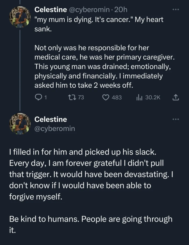 Team lead reveals how he showed last-minute kindness and didn’t sack his colleague 