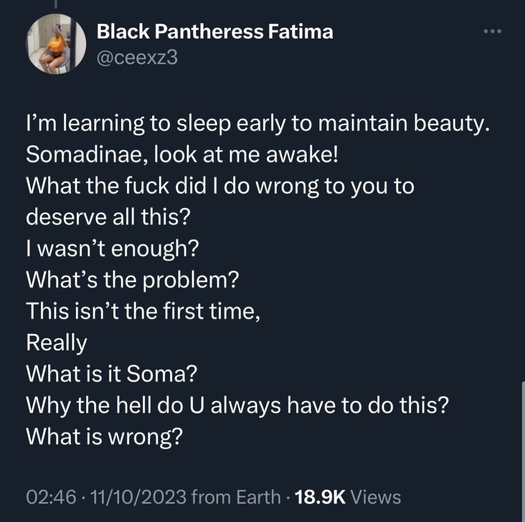 Lady goes on ranting spree, laments her boyfriend’s cheating