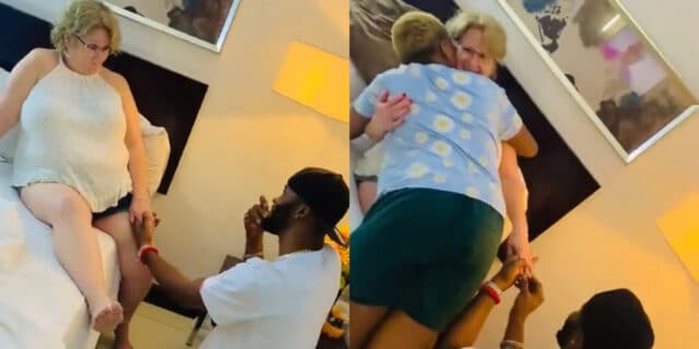 Nigerian man proposes to his white lover in grand style