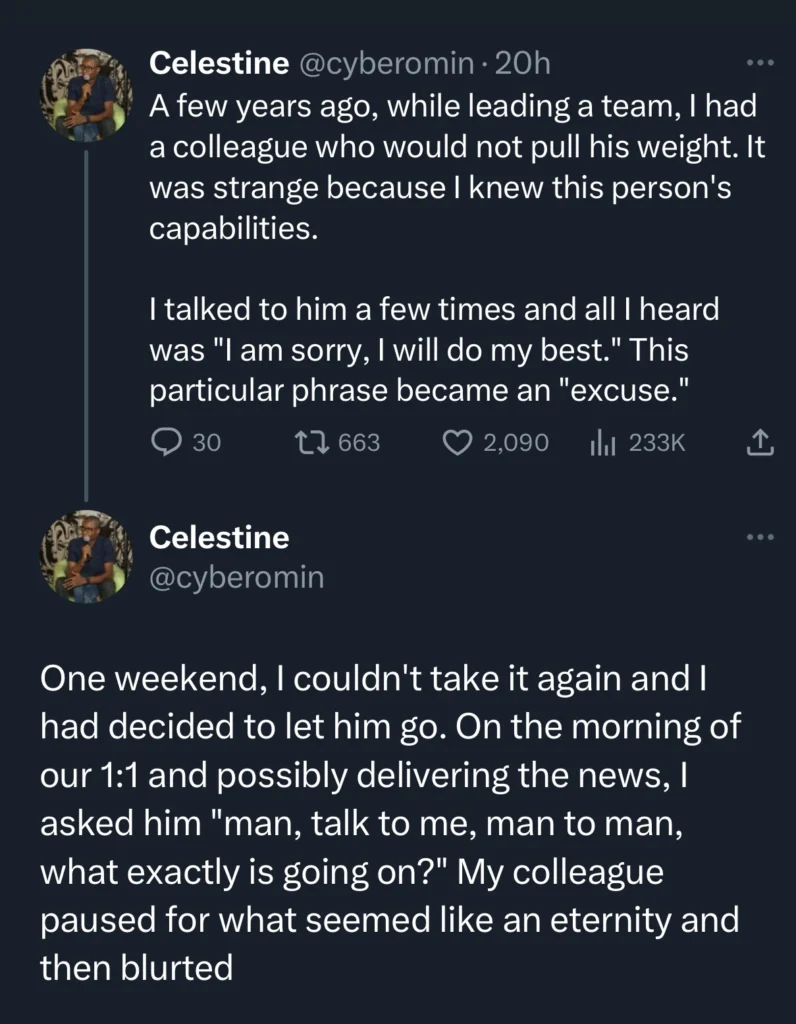 Team lead reveals how he showed last-minute kindness and didn’t sack his colleague 