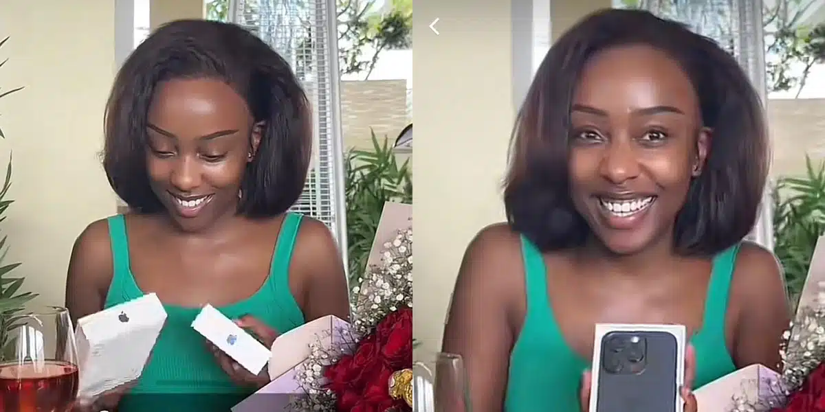 Lady makes Netizens green with envy as she shows off Two iPhone 15 her boyfriend got her