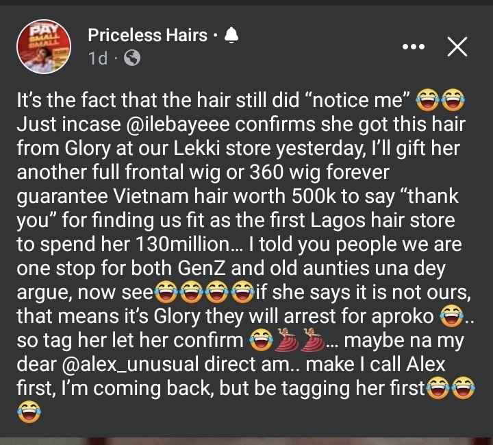 Hair vendor’s PA cries out after finding out she sold Hair for Ilebaye at the actual price