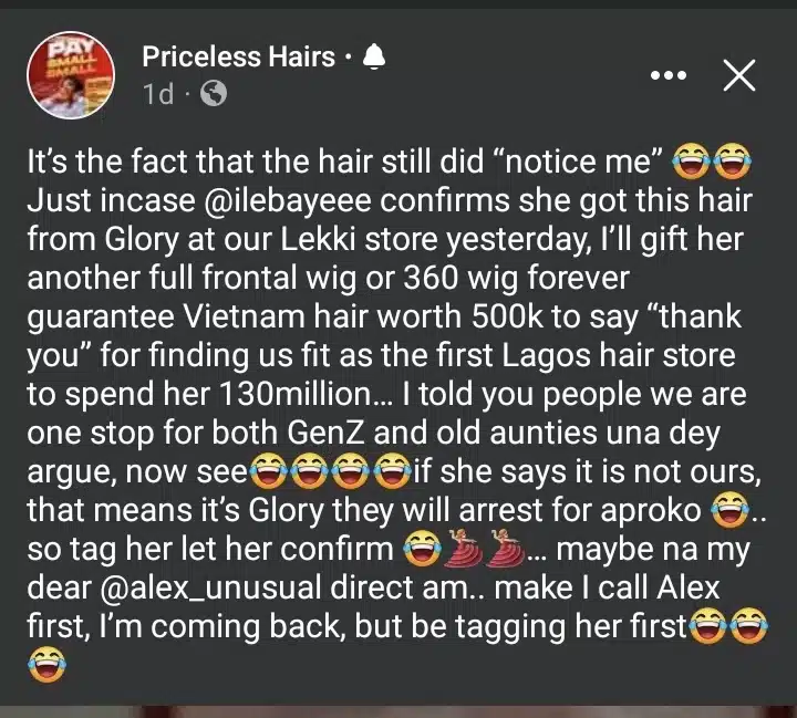 Hair vendor’s PA cries out after finding out she sold Hair for Ilebaye at the actual price 