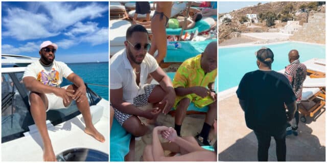 "Men wey sabi wire" - Reactions as Kiddwaya and dad Terry Waya cool off with ladies at the beach