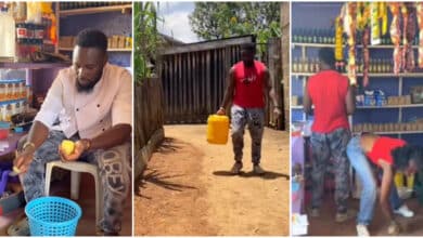 Lady over the moon as boyfriend visits her at shop, fetches water, cooks for her
