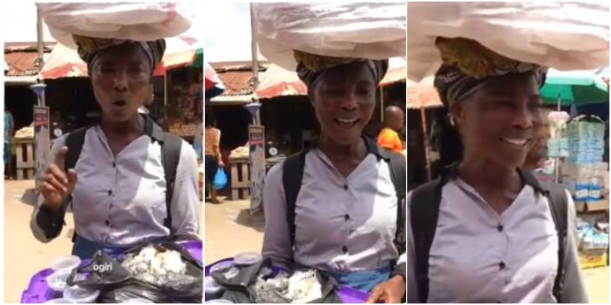 Lady enchanting advertising skills for Ogiri stun Lagos residents
