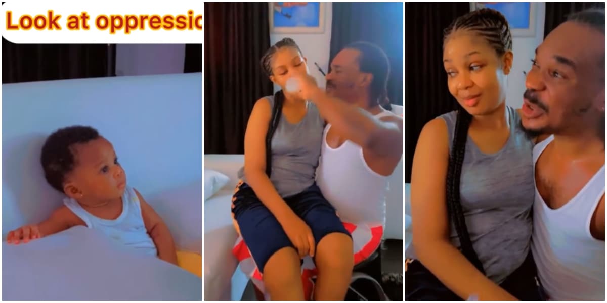 Man causes buzz as he laps his wife like kid, uses her to teach their baby how to act maturely