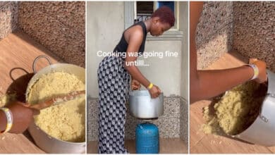 Moment Nigerian chef poured huge pot of food on floor while doing TikTok video