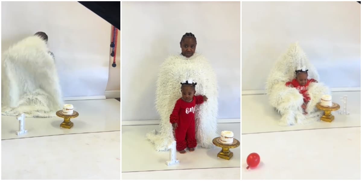 Woman causes buzz as she poses like chair during birthday photoshoot to keep her child calm
