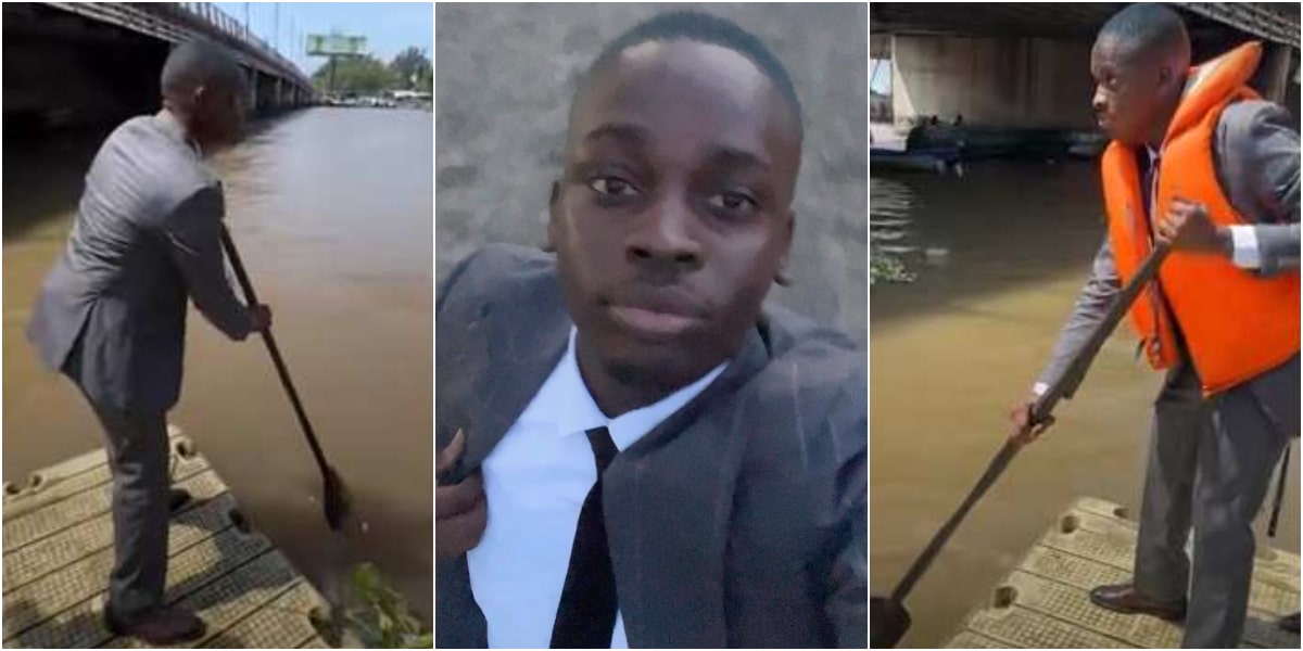 "Cars no dey go there" - Man discloses he rides on boat to new job he got