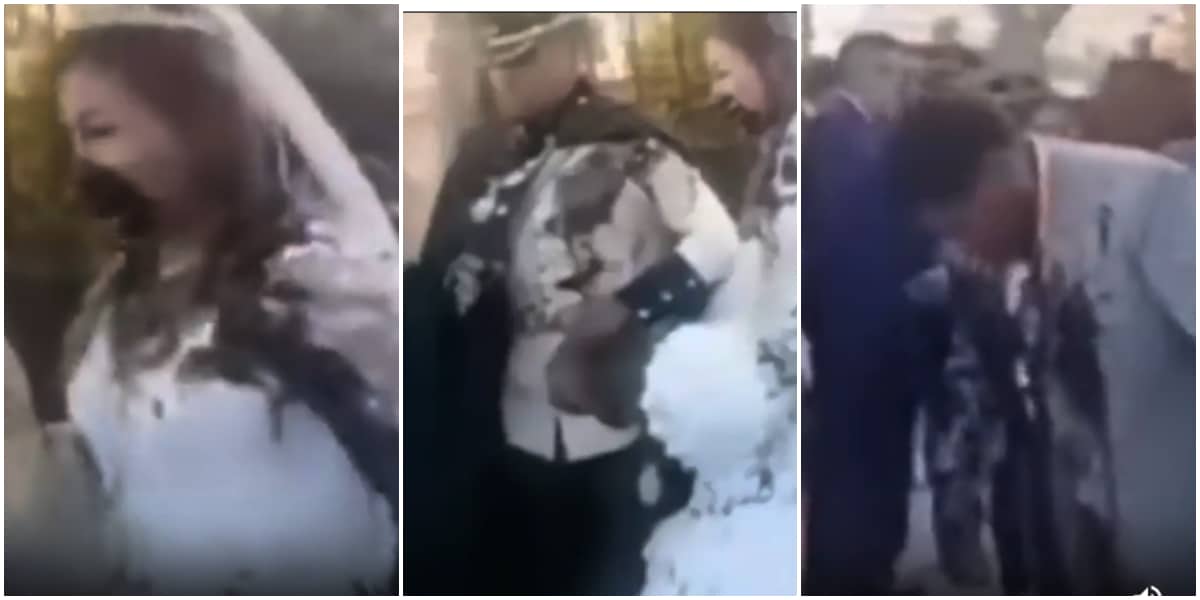Moment groom's ex-girlfriend throws poop at him and his bride during their wedding