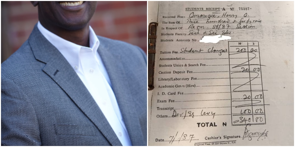 "I paid just N340" - Nigerian man shares his 1987 university tuition fee official receipt online, receipt causes buzz