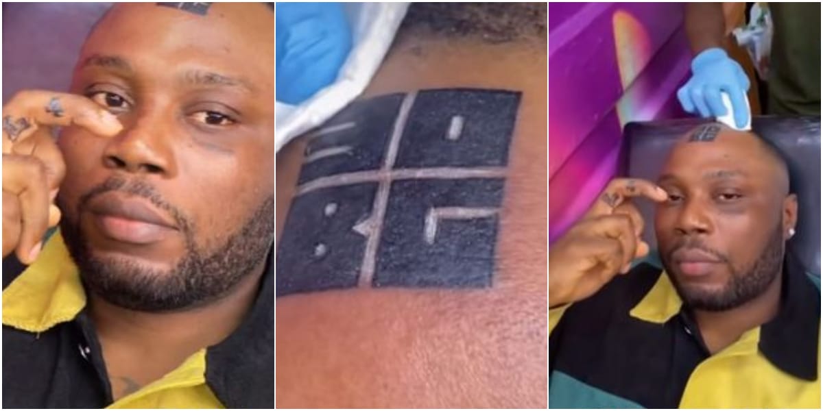 "Someone's 9 months in the potopoto" - Reactions as man tattoos Davido's 30BG slogan on forehead