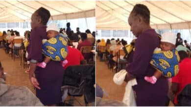 Lecturer melts hearts as she carries student’s baby, allows mother to focus on her exam paper
