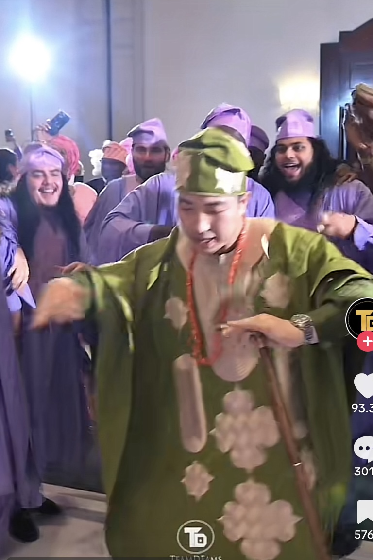 Nigerian lady weds Korean man, he makes grand entrance with Asake’s song