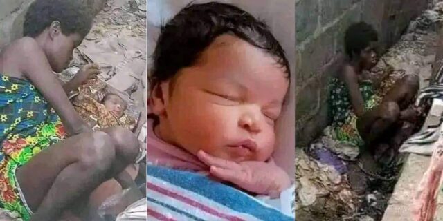 Woman gave birth baby boy drainage