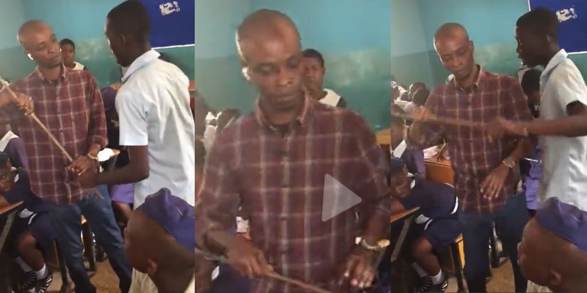 Male teacher student cane