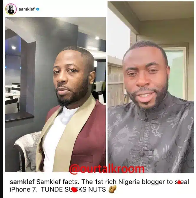 Samklef berates Tunde Ednut, tags him 'first rich blogger to steal an iPhone'