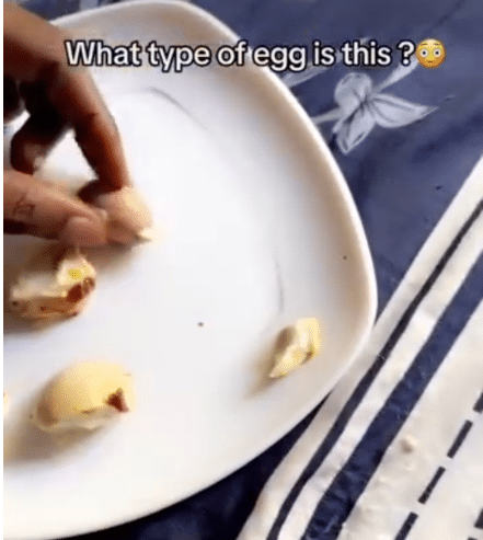 "Which kind egg is this, abeg?" - Man shocked as he finds another egg with its shell inside his hard-boiled egg during breakfast