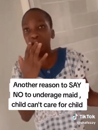"Say no to underage maids"- Young nanny caught putting toe and tongue into baby's mouth