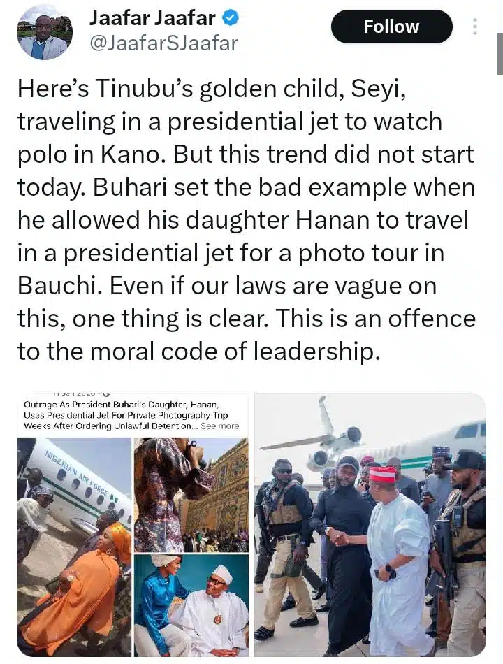 Seyi Tinubu presidential jet polo kano