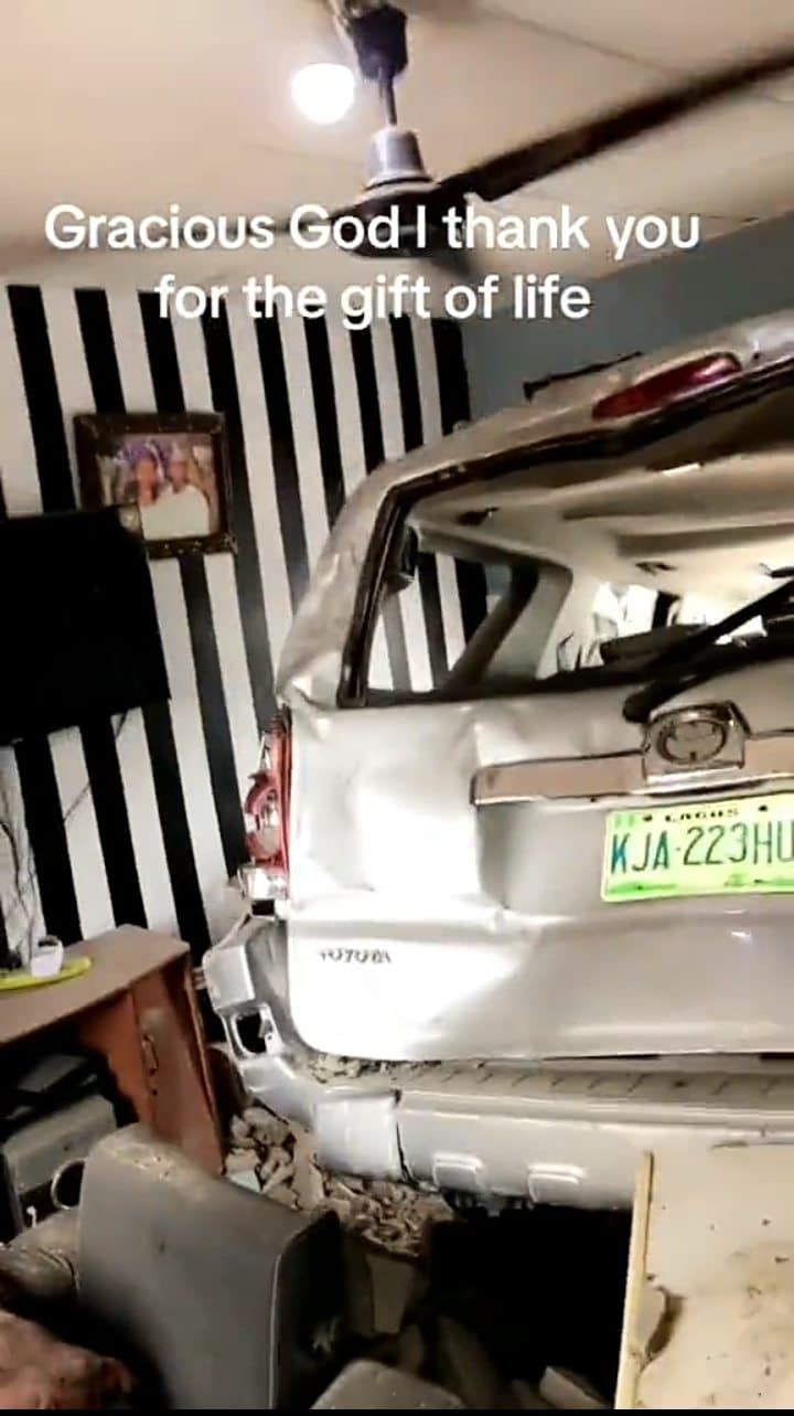 House occupants living room car crashes