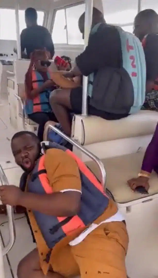 Moment Sabinus almost sheds tears during speeding boat trip
