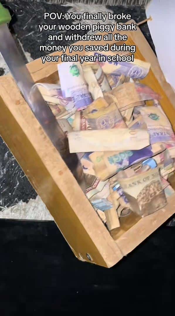Lady unveils huge cash in her piggy bank during final year in school