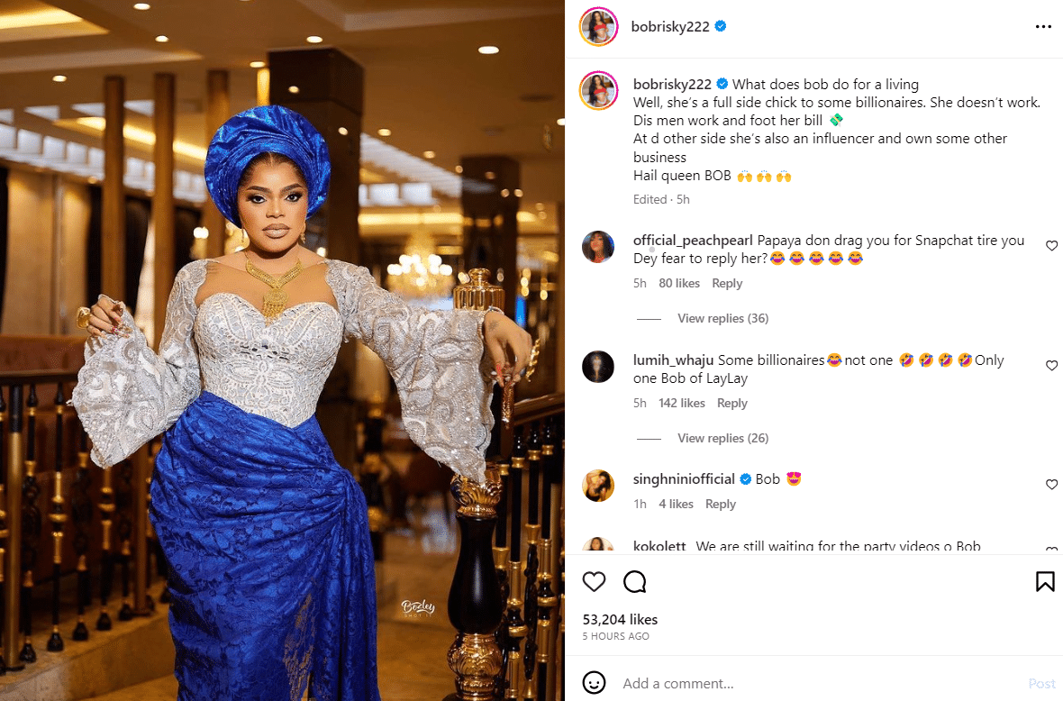 "What I do for a living" - Bobrisky reveals source of income