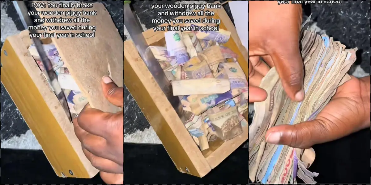 Lady unveils huge cash in her piggy bank during final year in school
