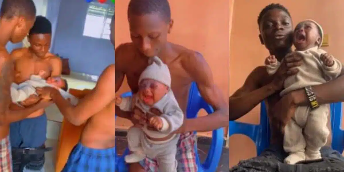 man friends dress up little baby