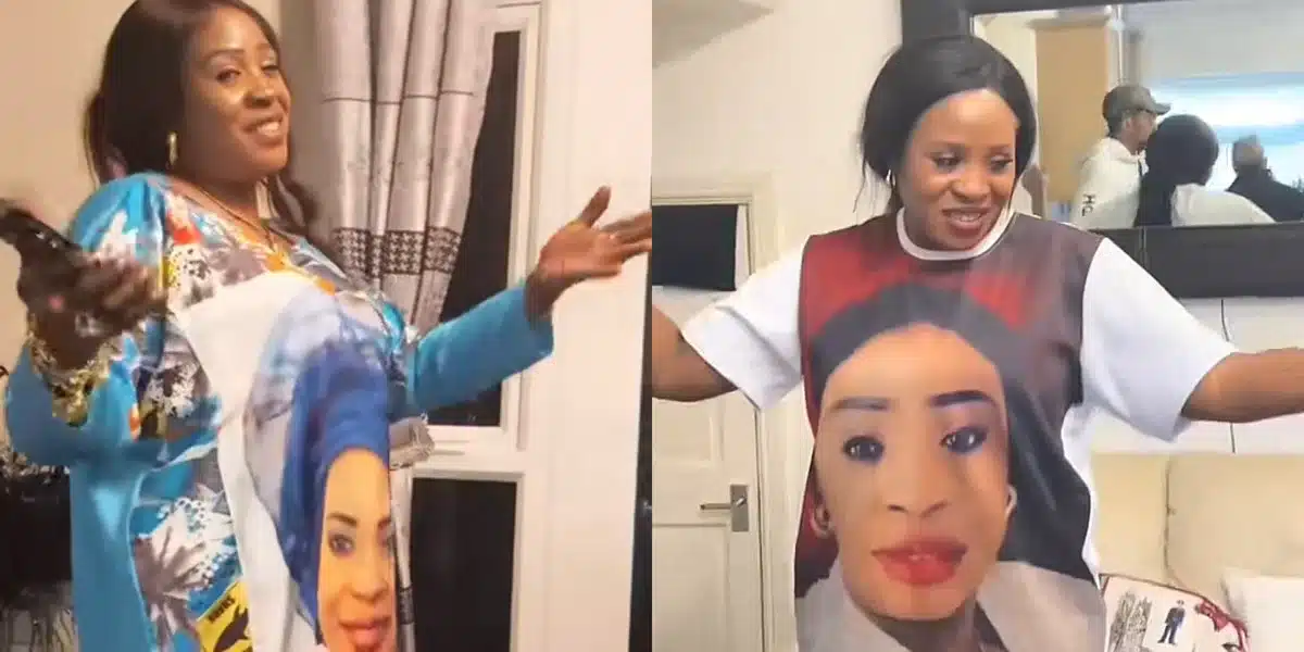 “My mother is so obsessed with herself” — Daughter says as she posts video of her mother rocking outfit with her face on it
