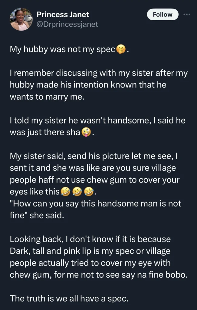 “The man even fine pass you” — Netizens lambasts wife who claims her husband was not her spec