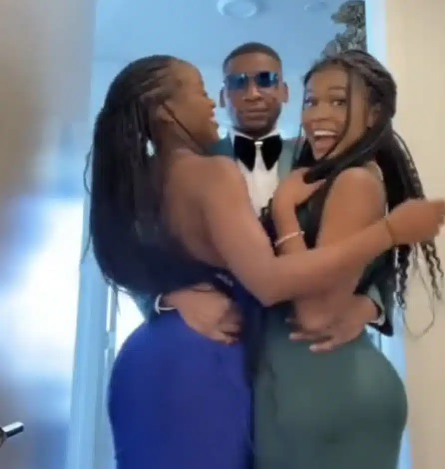 "E go still cheat on the two" — Reactions as young man shows off living with his two girlfriends