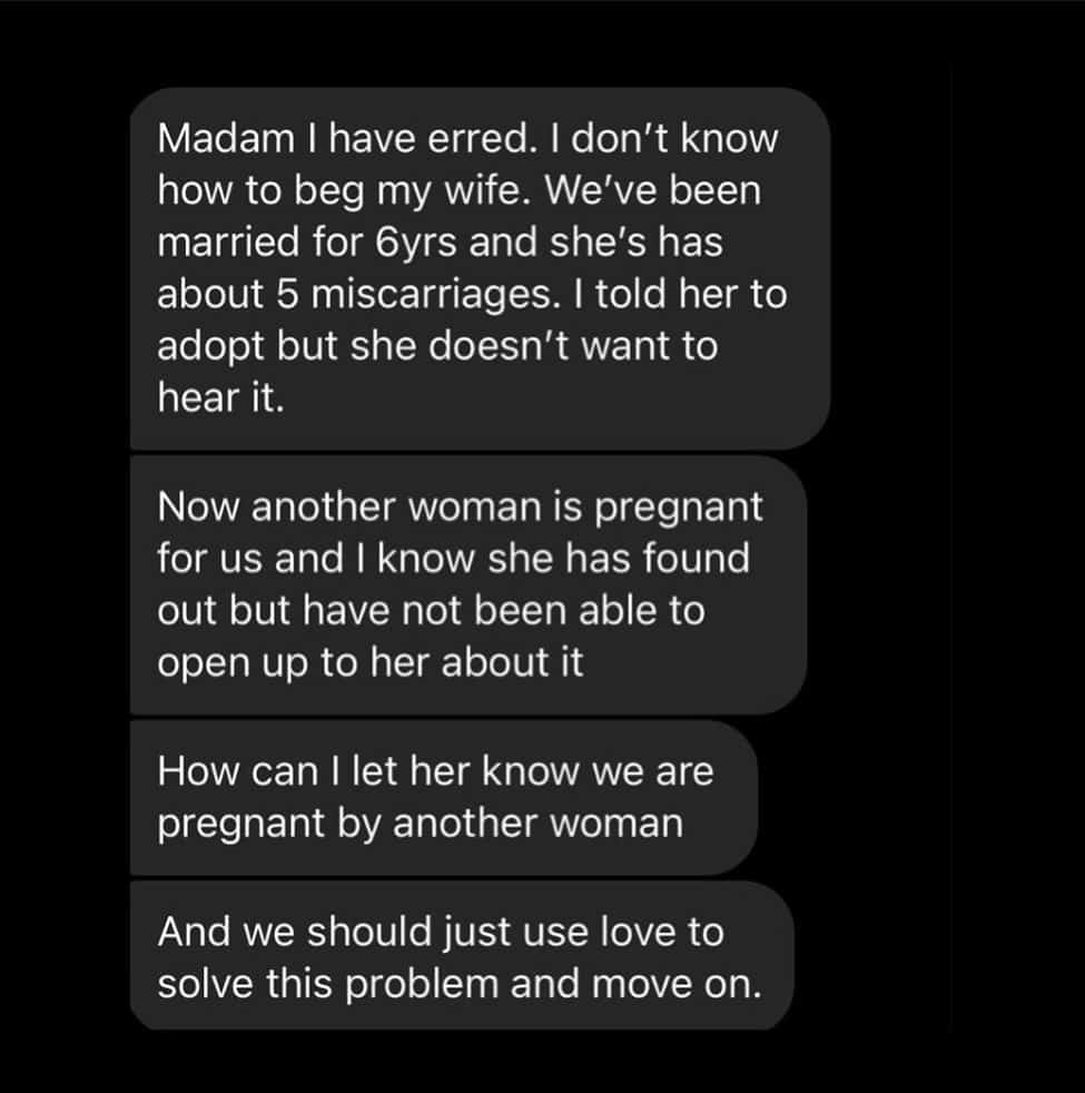 "How can I let my wife know we are pregnant by another woman?" - Man seeks advice