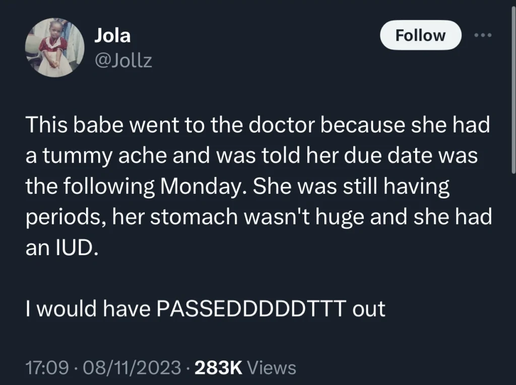Lady receives shock of her life, goes to hospital for stomach ache, receives due date for her baby 