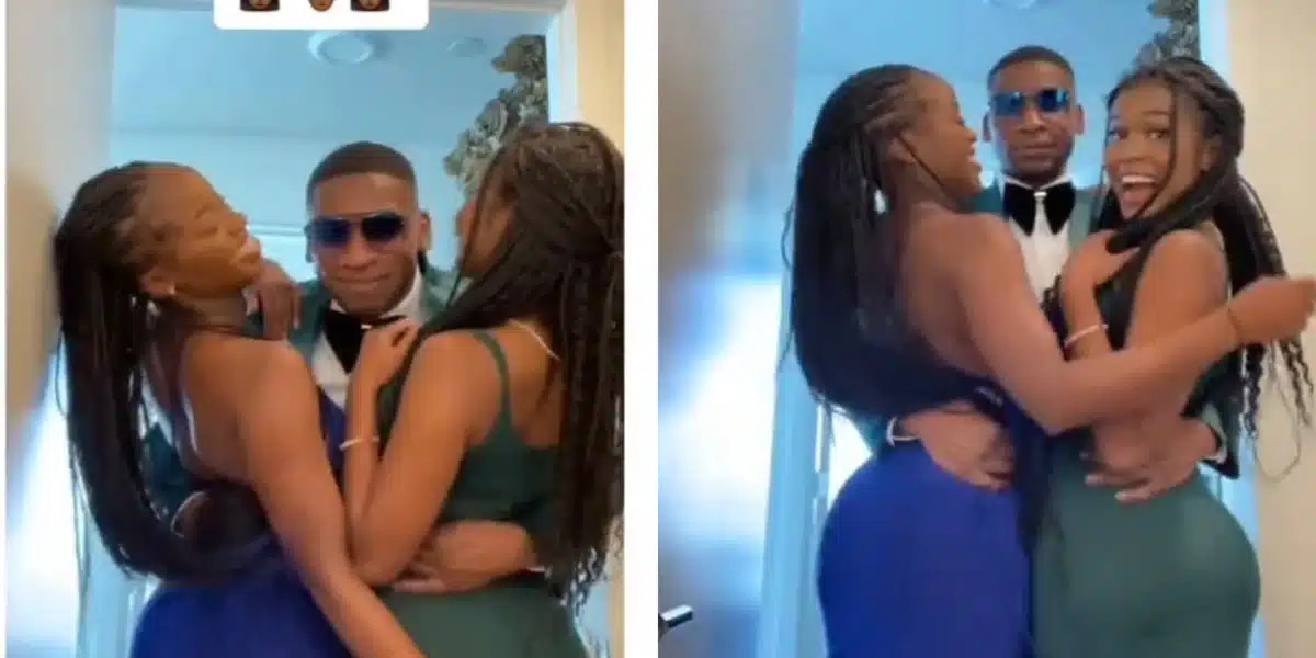 "E go still cheat on the two" — Reactions as young man shows off living with his two girlfriends