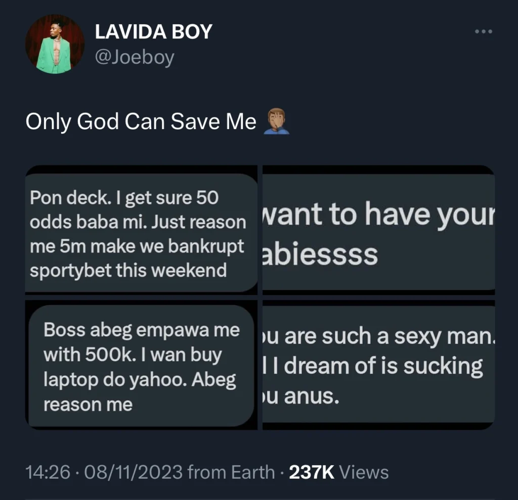 “You’re such a sexy man, all I dream of is sucking your @nus” — Joeboy shares weird messages he receives from fans on Twitter 