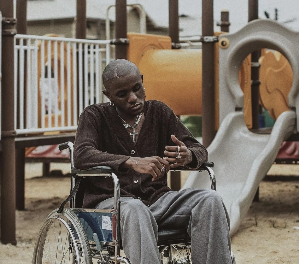 Victony gives disabled citizens crutches and wheelchairs after being nearly paralyzed himself