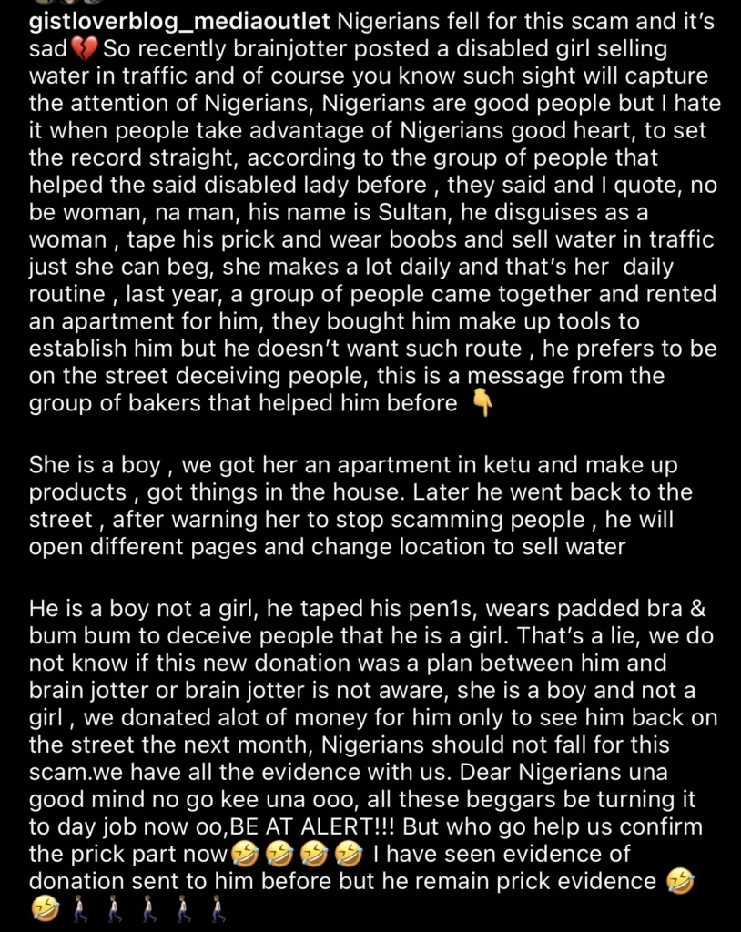 “Na man e be, no be woman and naso he dey do collect money from people” — physically challenged lady, Eniola, exposed for scam 