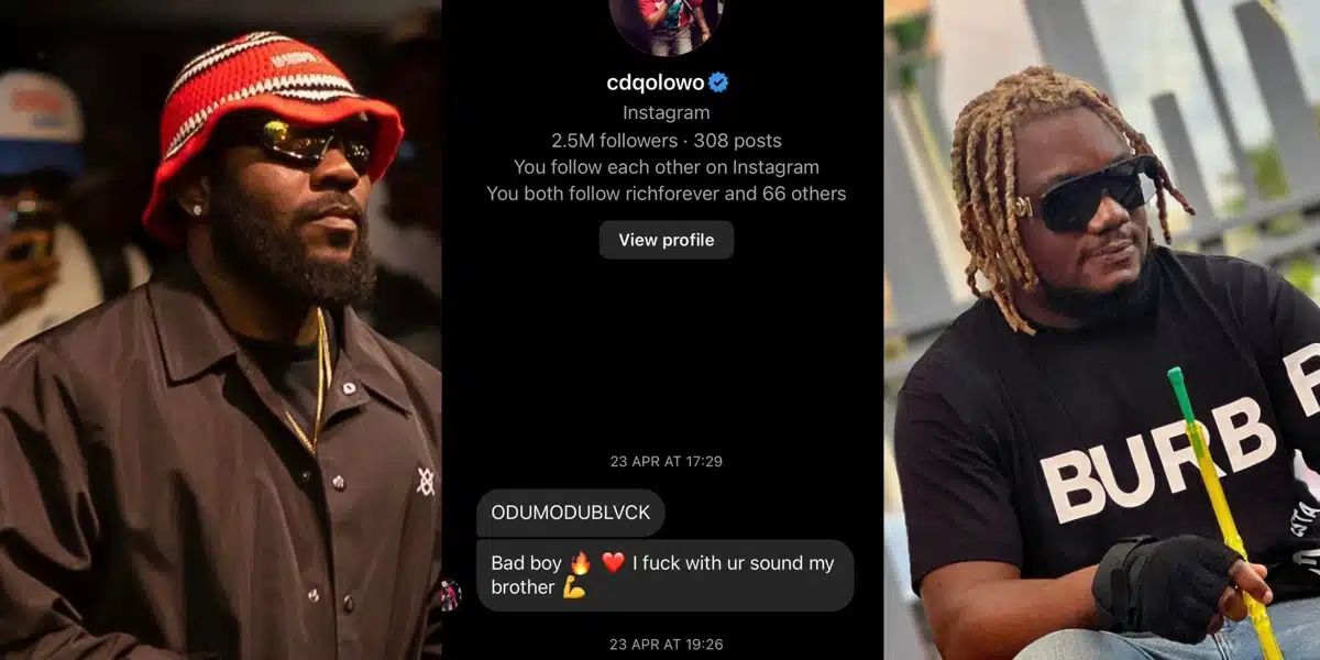Odumodu Blvck shares screenshot of CDQ appreciating his music style in the DMs after claiming he doesn’t like his music in interview