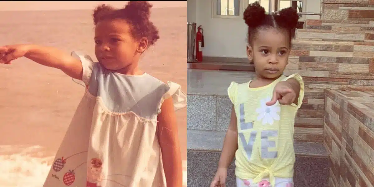 “Copy and paste is all I see” — Netizens comment on resemblance as TBoss posts throwback photos of herself and pictures of her daughter currently