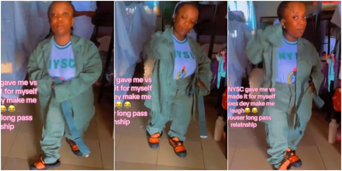"Is the shoe for me?" - Female corper with unique stature causes buzz as she displays her oversized NYSC Khaki