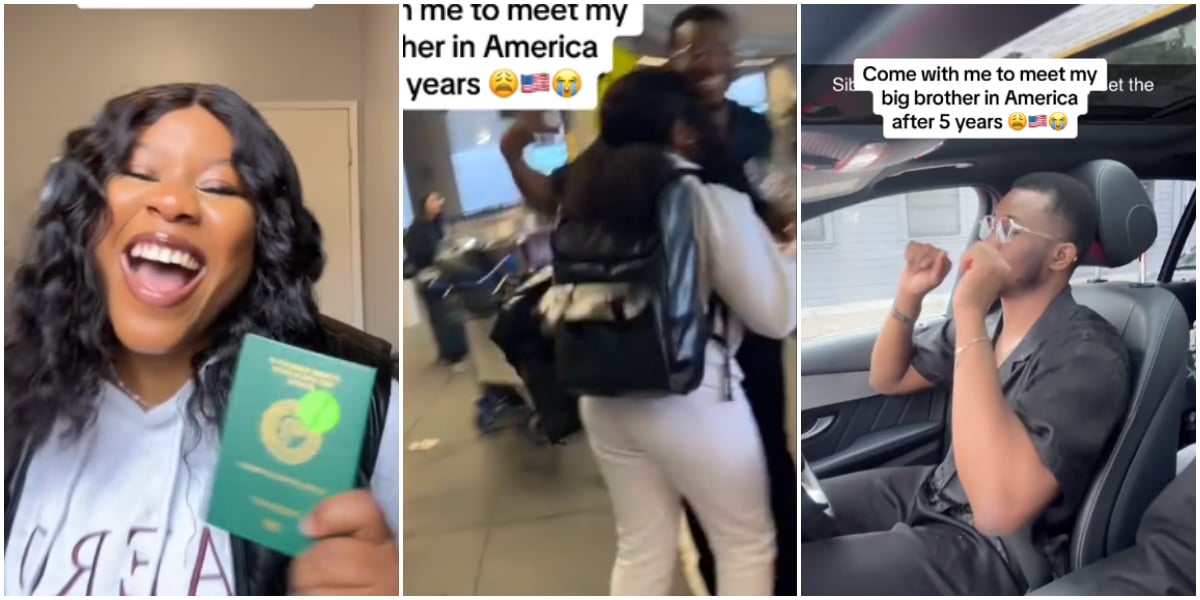 "After 5 years" - Nigerian lady over the moon as she relocates to America to reunite with brother after years of separation