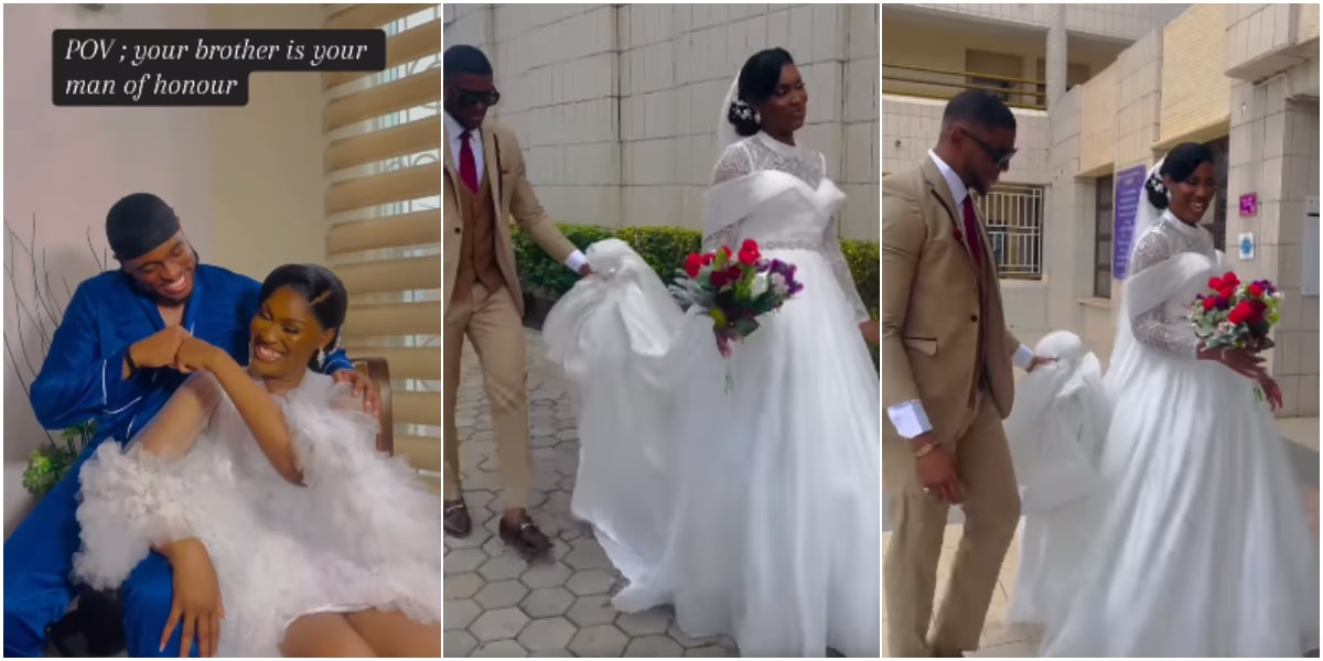 Lady causes buzz as she uses her brother as her 'Man of Honour' at her wedding