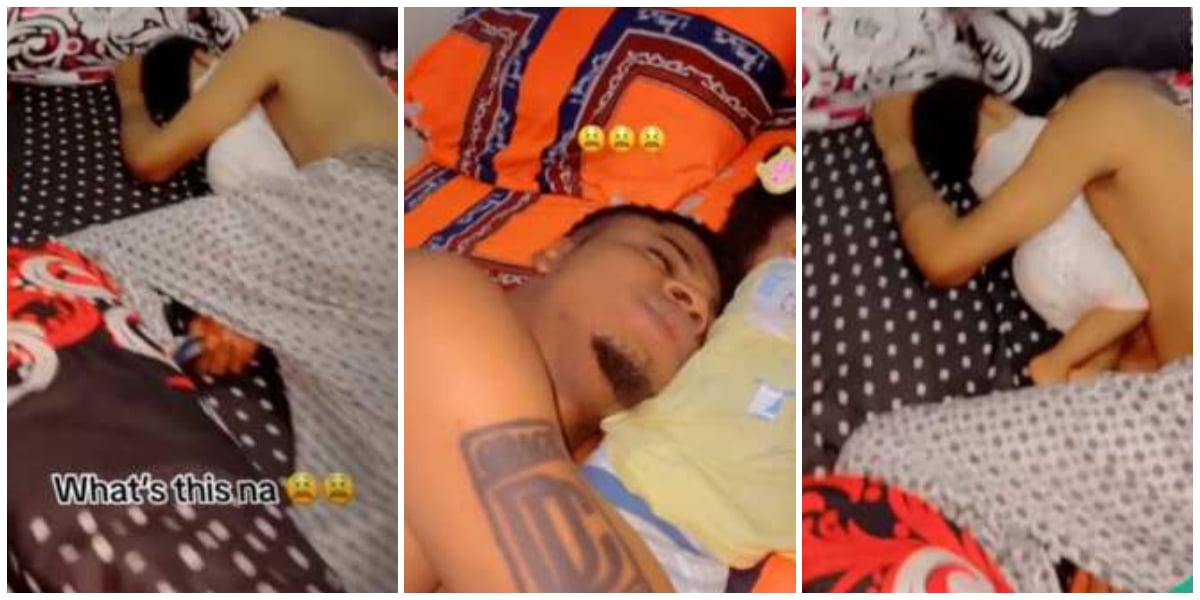 "Wetin be this now" - Lady cries out after seeing husband and daughter sleeping together