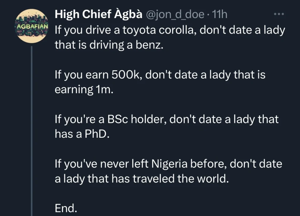 “If you earn 500k, don’t date a lady that is earning 1m” — Relationship counselor advises men