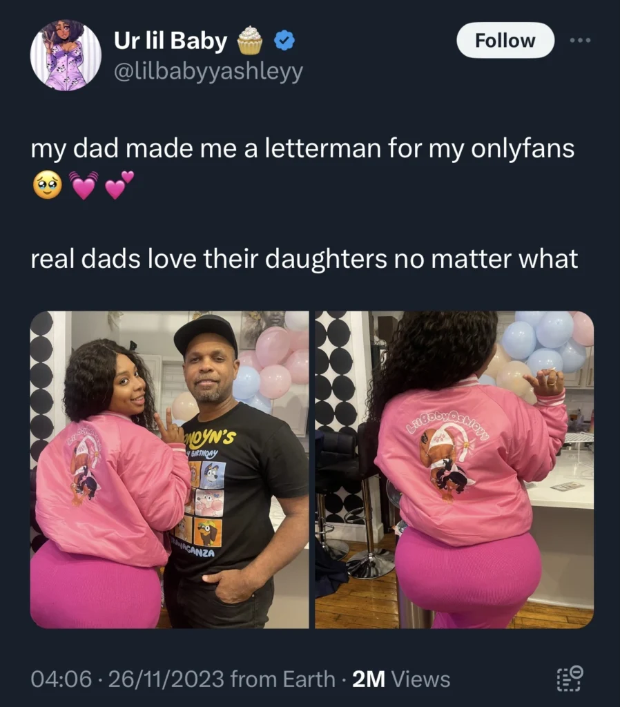 “Your dad is a pervert” — Netizens drag father after he made a jacket with a sexually explicit photo of his daughter for her Onlyfans